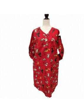 Red Flannel nightgown, Cats Kitten Graphic,Cotton kitten print woman's L